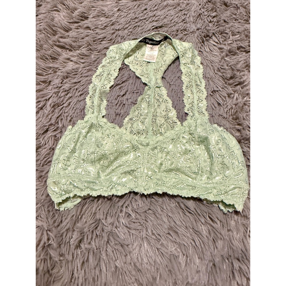 By Together Bralette Medium Mint Green Lace Racerback Fairycore Coquette Girly
